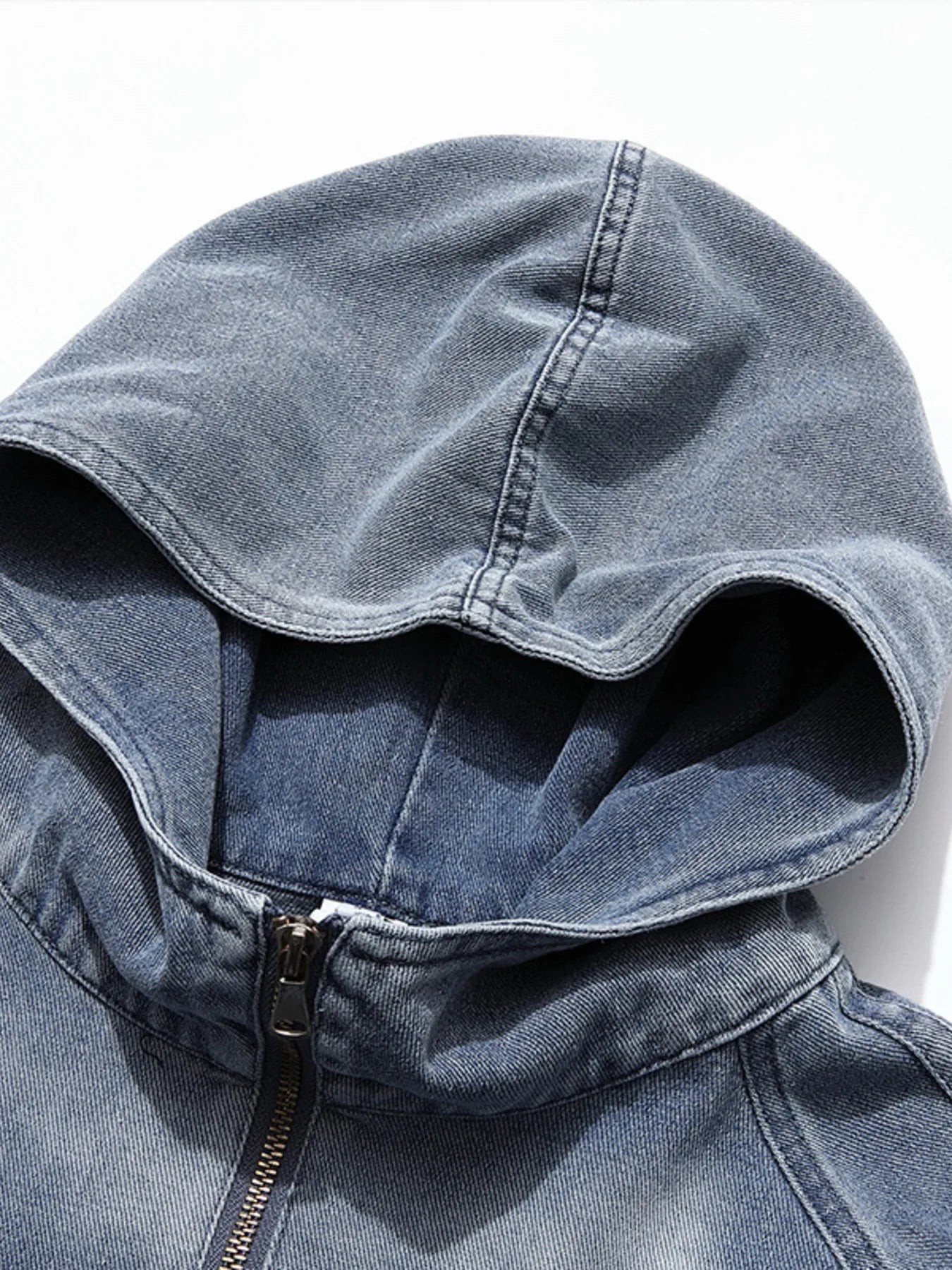 Men's Casual Quarter Zip Letter Washed Denim Hoodie - Velora
