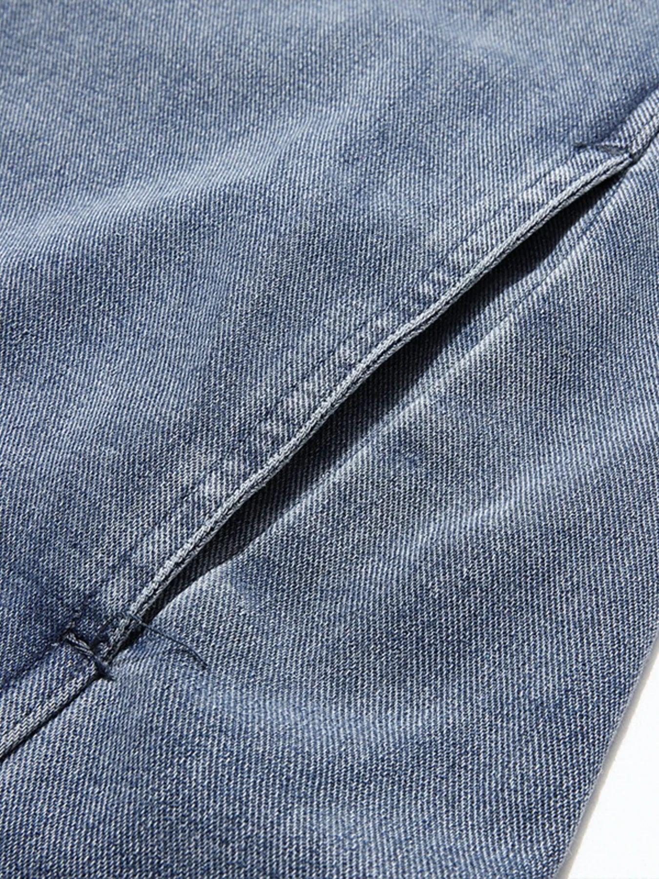 Men's Casual Quarter Zip Letter Washed Denim Hoodie - Velora