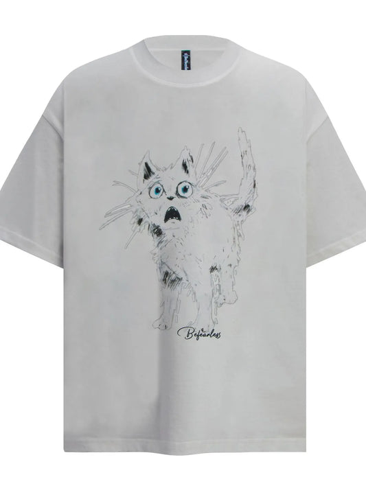 Men's Cat Graphic Short Sleeve Oversized T-Shirt - Velora