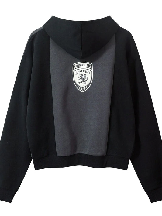 Men's Color Block Letter Graphic Zip-Up Hoodie - Velora