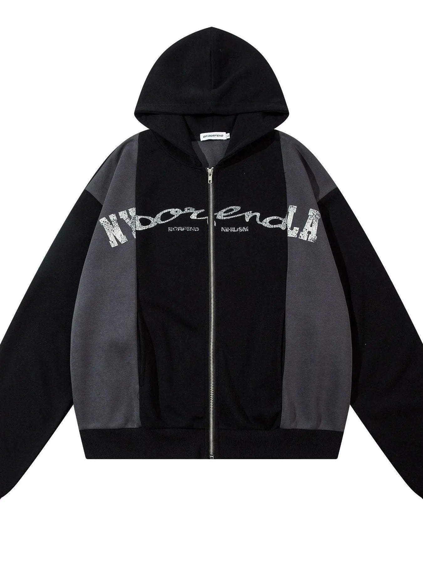 Men's Color Block Letter Graphic Zip-Up Hoodie - Velora Luxury Fashion