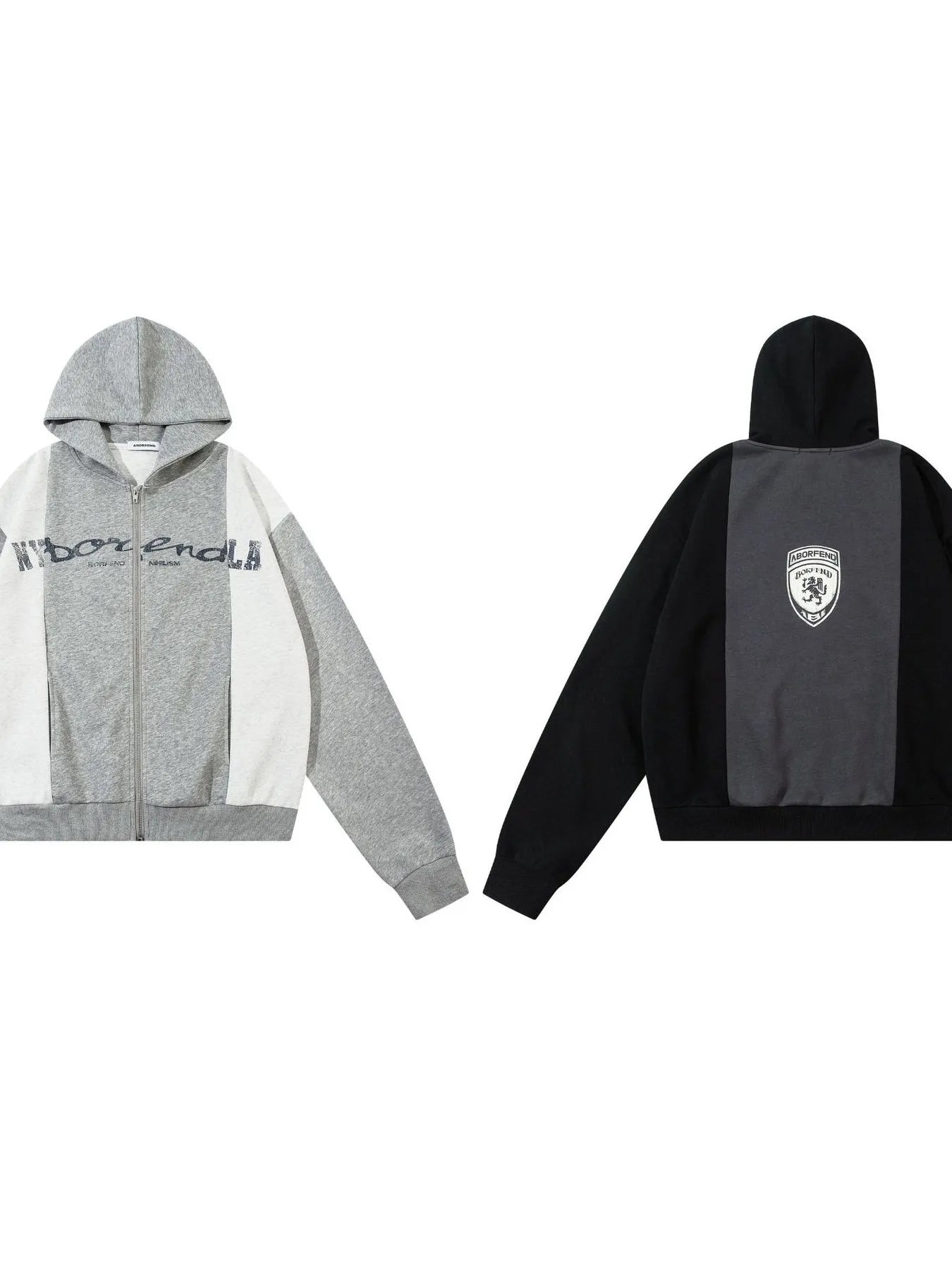 Men's Color Block Letter Graphic Zip-Up Hoodie - Velora Luxury Fashion