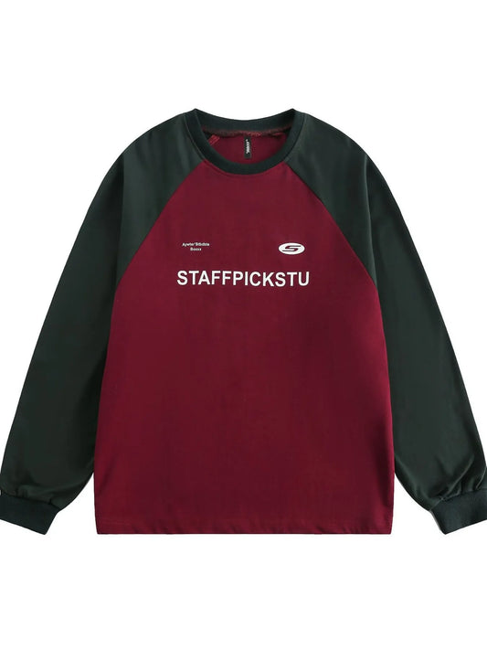 Men's Color Block Raglan Sleeve Letter Graphic Sweatshirt - Velora