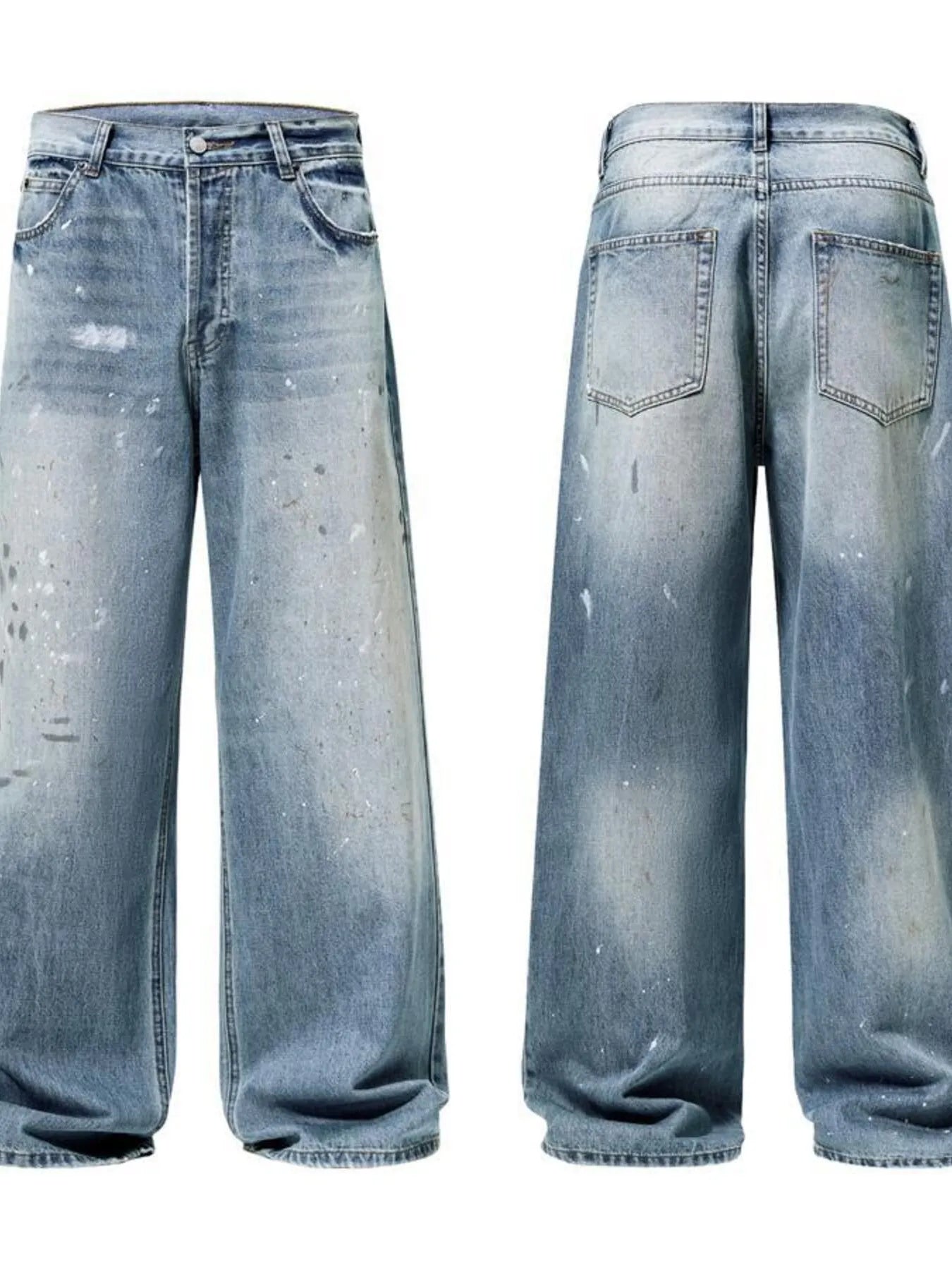Men's Distressed Button Fly Wide Leg Jeans - Velora Luxury Fashion