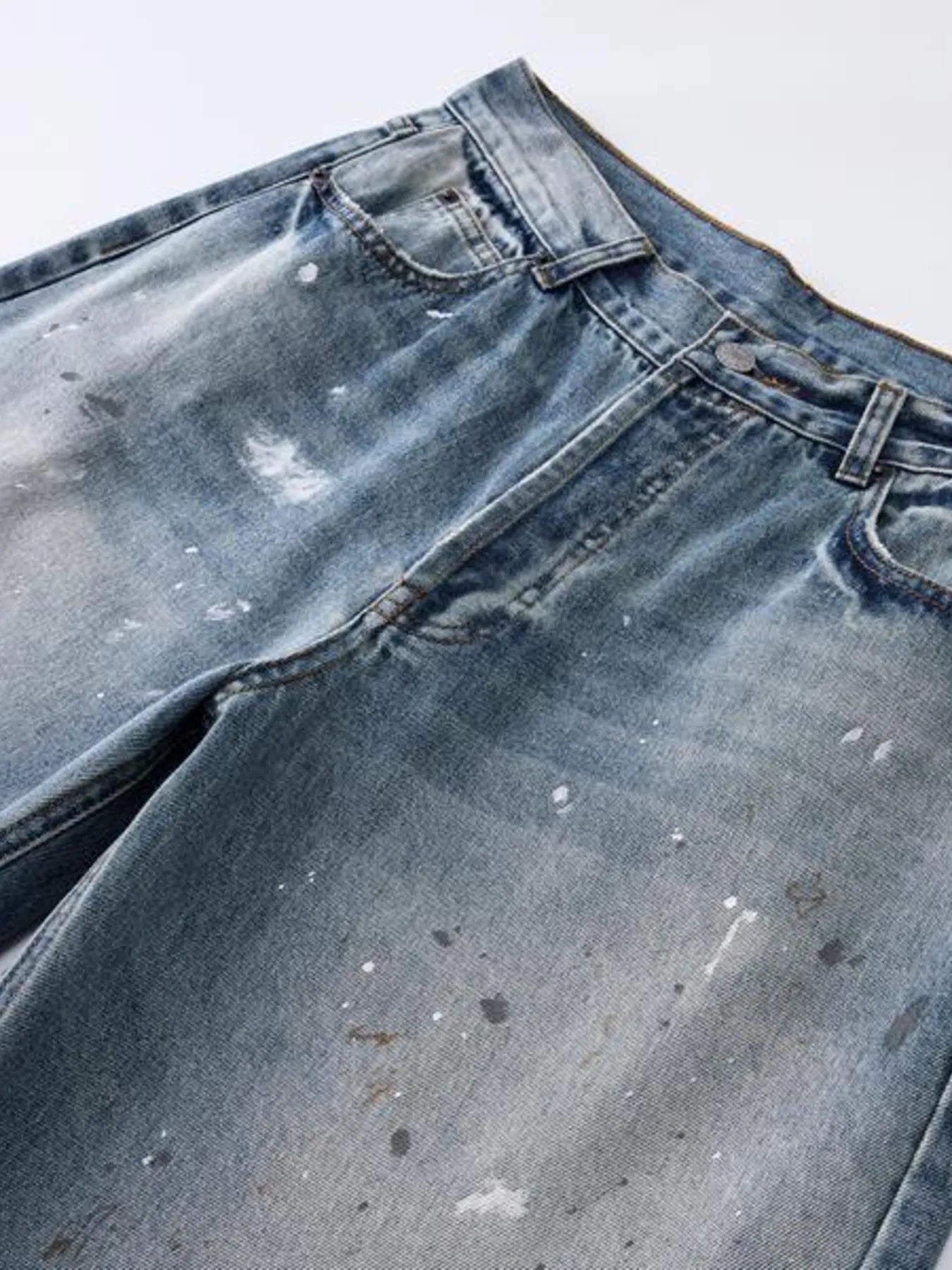 Men's Distressed Button Fly Wide Leg Jeans - Velora Luxury Fashion