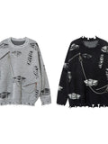 Men's Distressed Chain Detail Oversized Sweater - Velora Luxury Fashion
