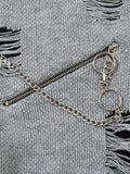 Men's Distressed Chain Detail Oversized Sweater - Velora Luxury Fashion