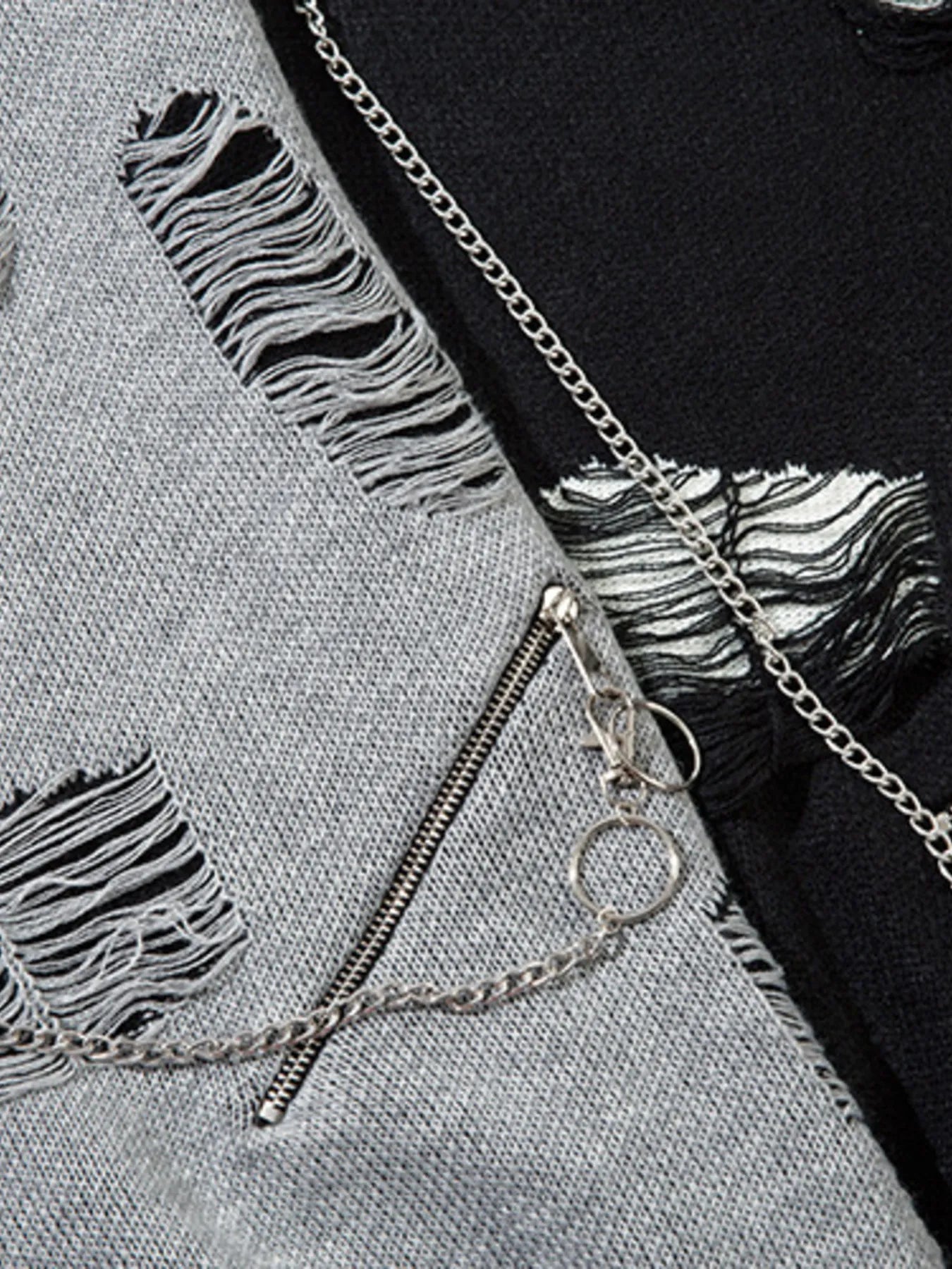 Men's Distressed Chain Detail Oversized Sweater - Velora Luxury Fashion