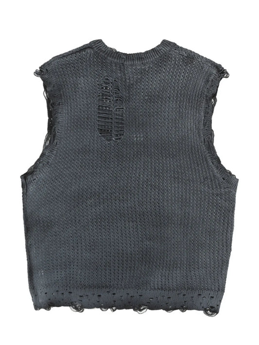 Men's Distressed Knit Vest with Frayed Edges - Velora Luxury Fashion