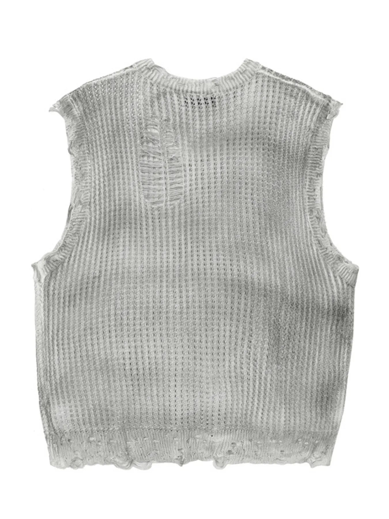 Men's Distressed Knit Vest with Frayed Edges - Velora Luxury Fashion
