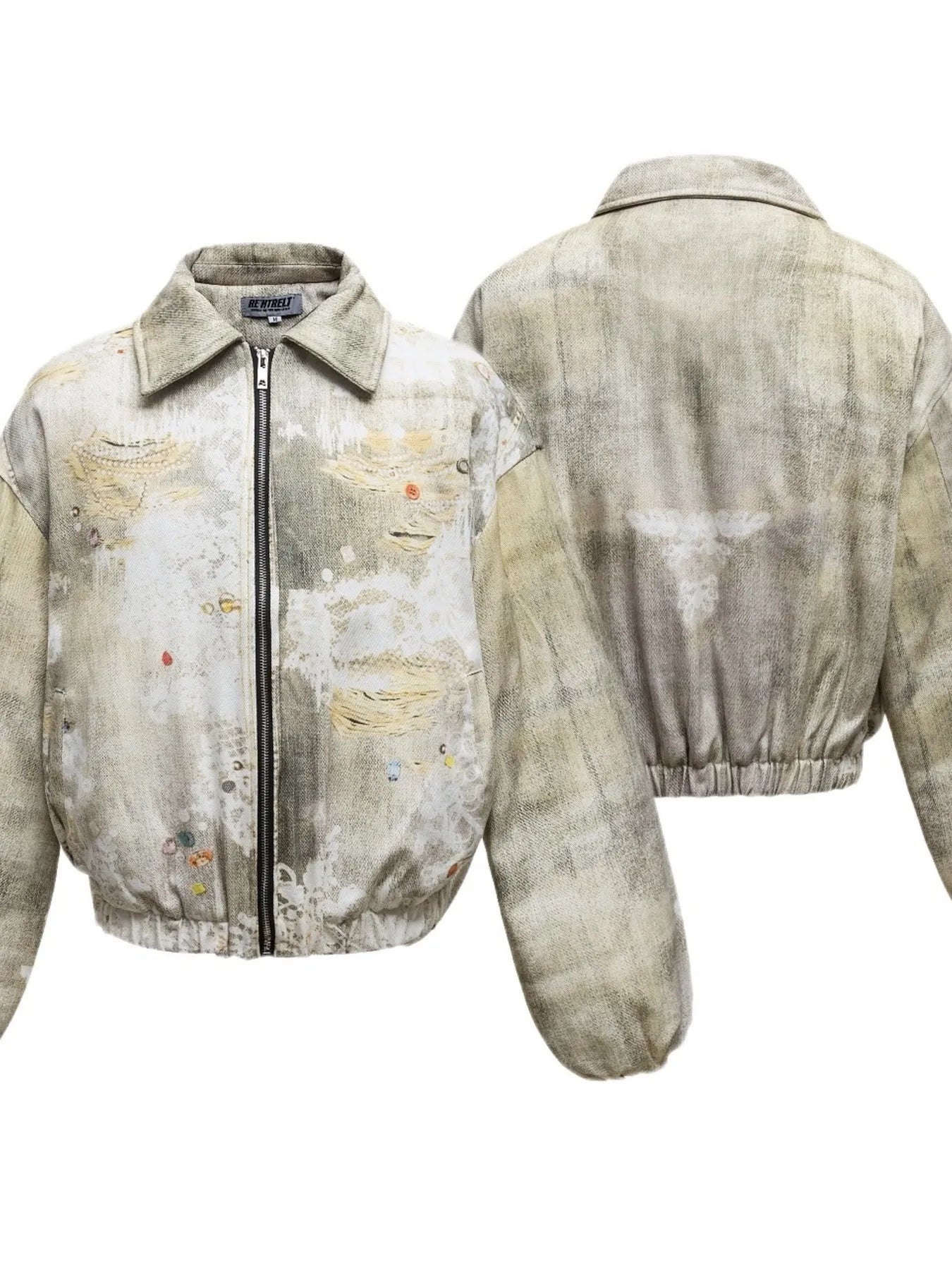 Men's Distressed Paint Splatter Zip Up Jacket - Velora