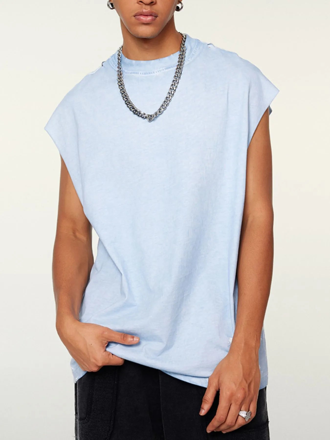 Men's Distressed Round Neck Tank - Velora Luxury Fashion