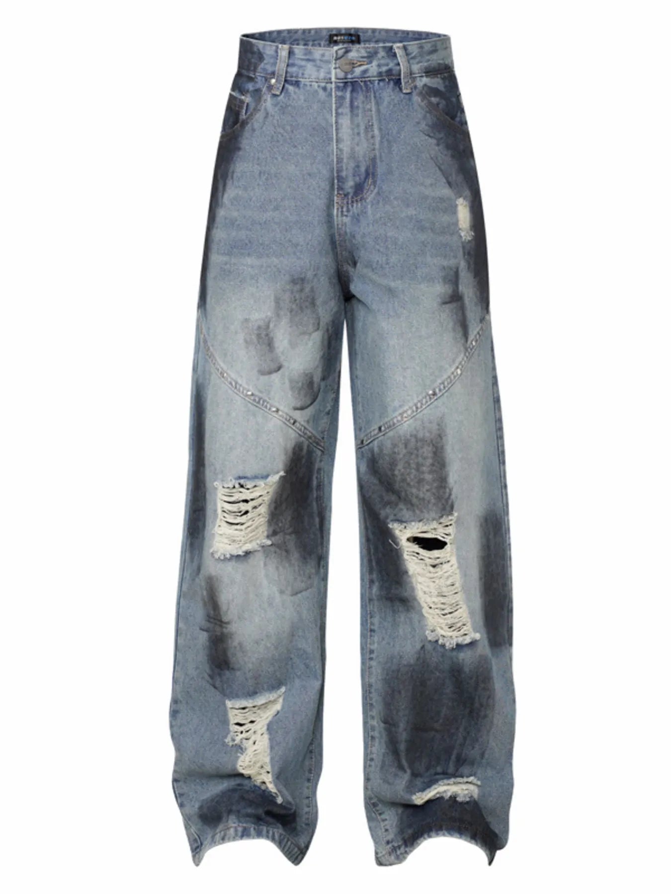 Men's Distressed Wide Leg Vintage Wash Jeans - Velora Luxury Fashion