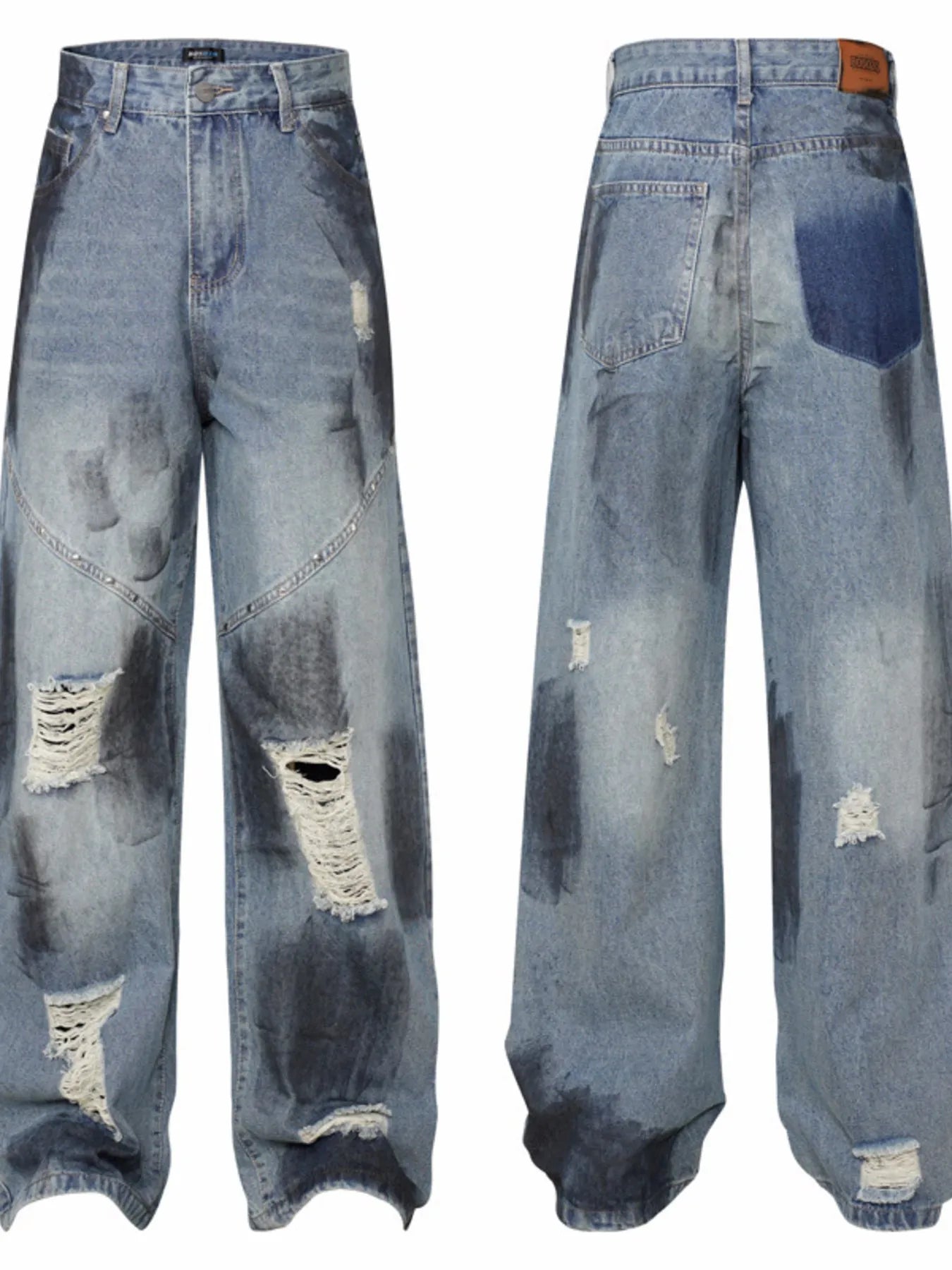 Men's Distressed Wide Leg Vintage Wash Jeans - Velora Luxury Fashion
