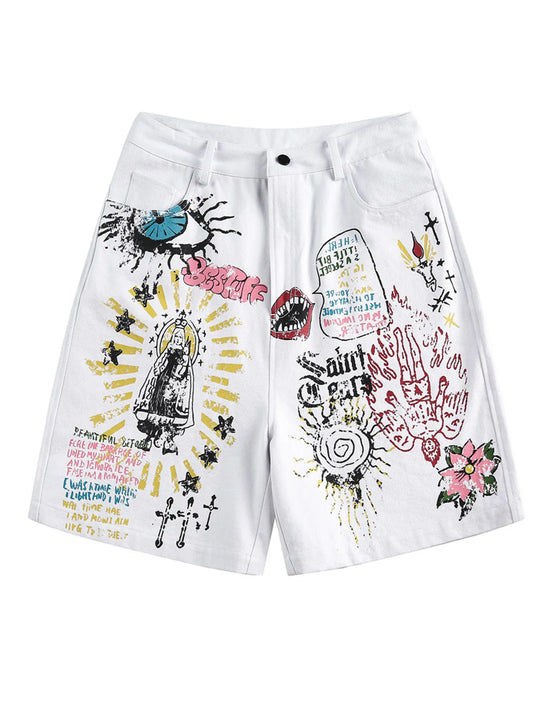 Men's Drawstring Graffiti Art Graphic Shorts - Velora Luxury Fashion