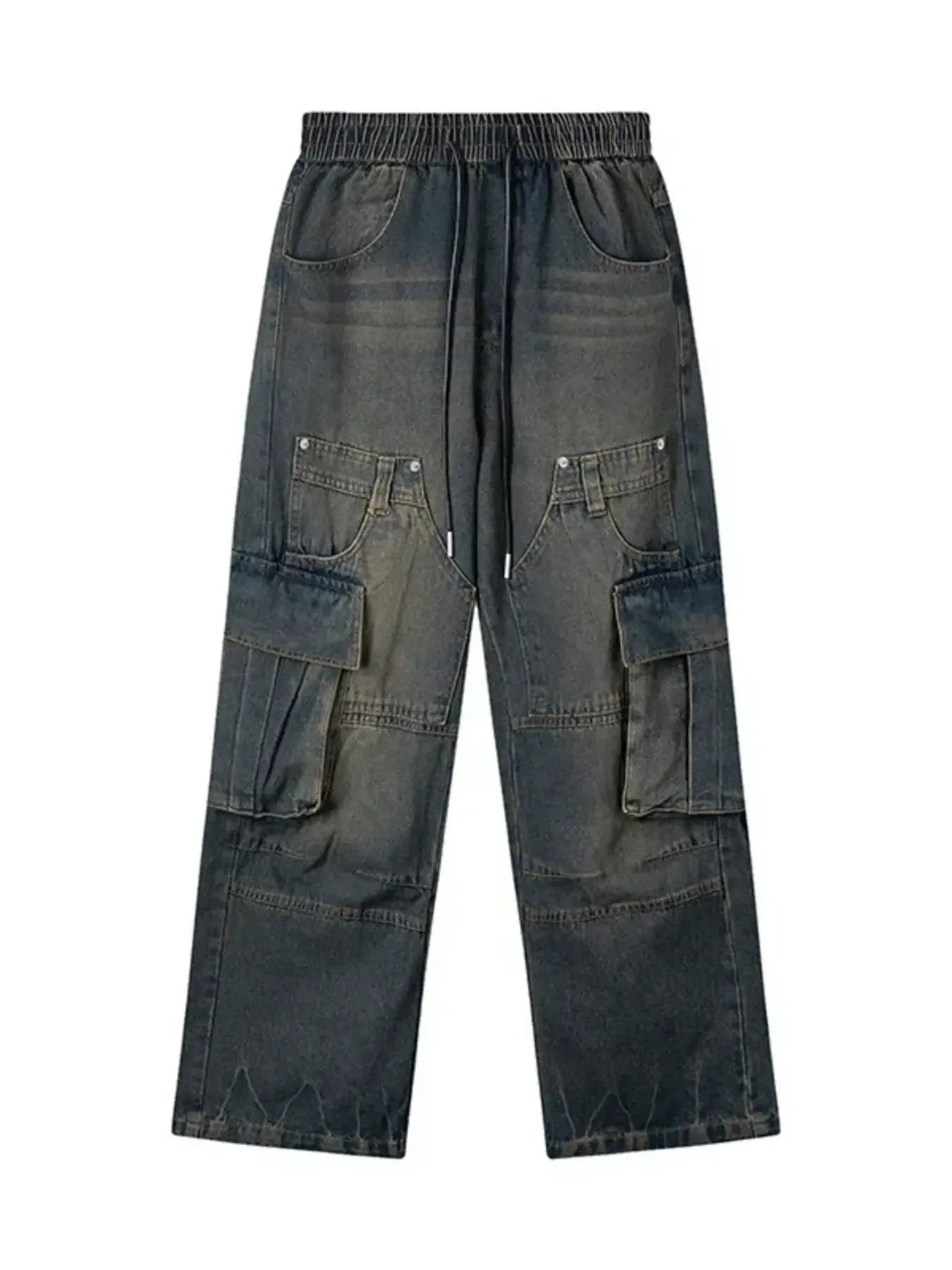 Men's Elastic Waist Washed Cargo Jeans - Velora Luxury Fashion