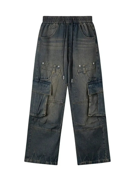 Men's Elastic Waist Washed Cargo Jeans - Velora