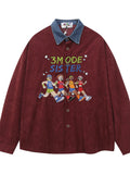 Men's Embroidered Denim Collared Corduroy Long-Sleeved Shirt - Velora Luxury Fashion