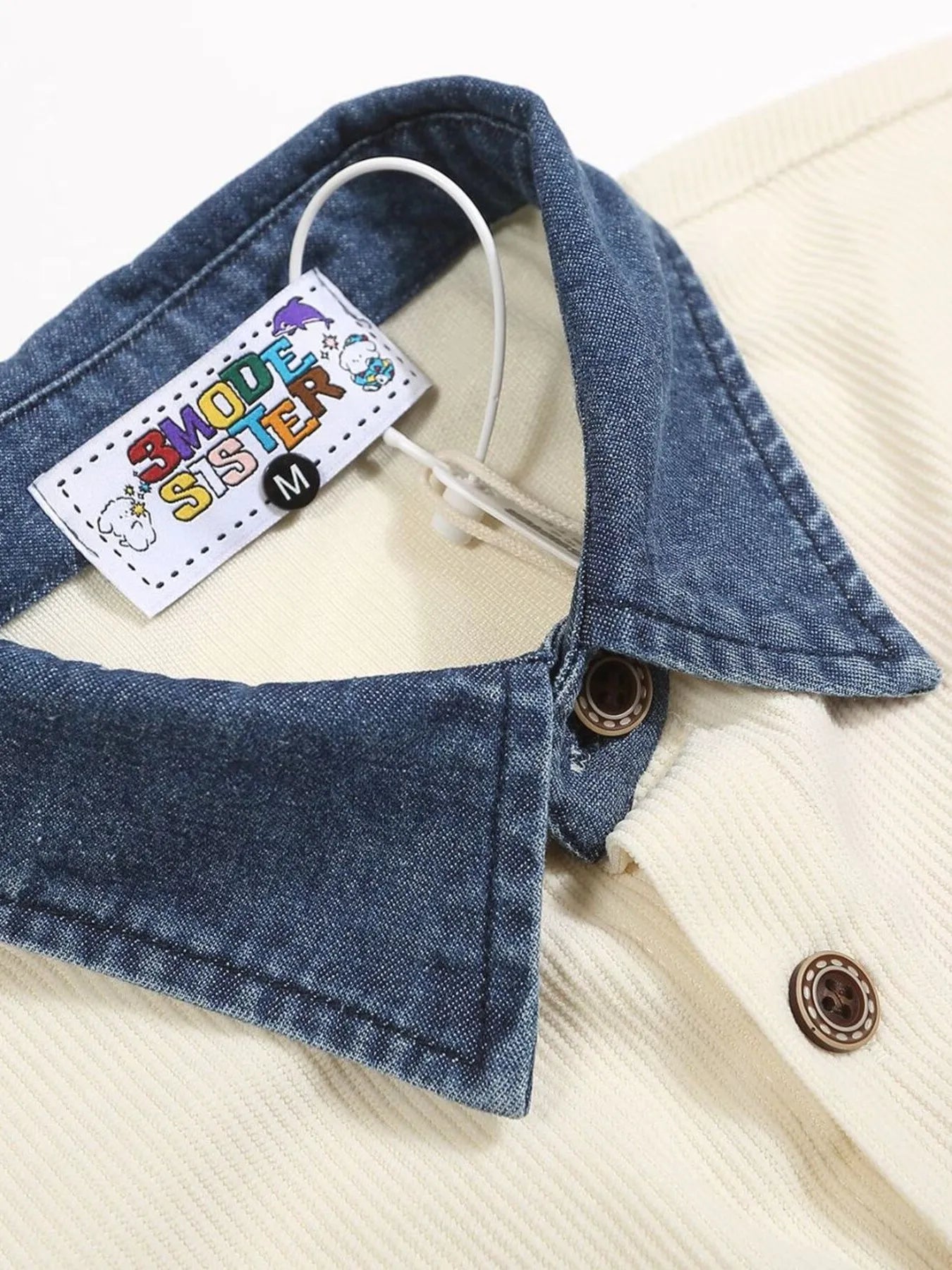 Men's Embroidered Denim Collared Corduroy Long-Sleeved Shirt - Velora Luxury Fashion