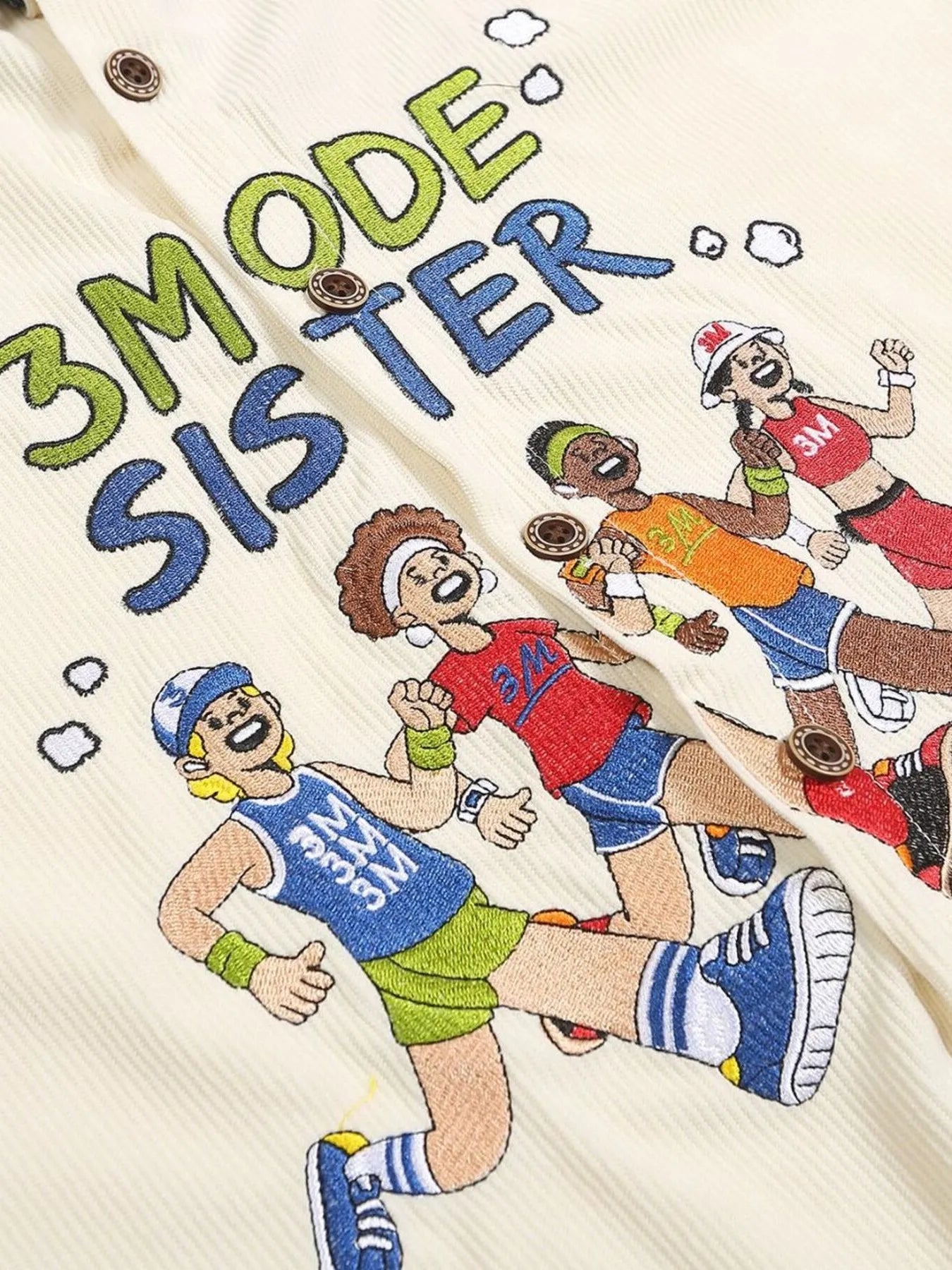 Men's Embroidered Denim Collared Corduroy Long-Sleeved Shirt - Velora Luxury Fashion