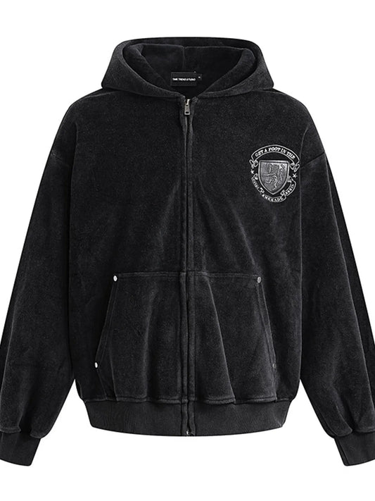 Men's Embroidered Detail Zip Up Hoodie - Velora