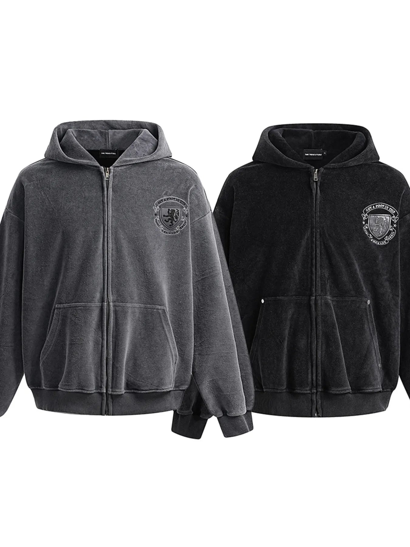 Men's Embroidered Detail Zip Up Hoodie - Velora Luxury Fashion