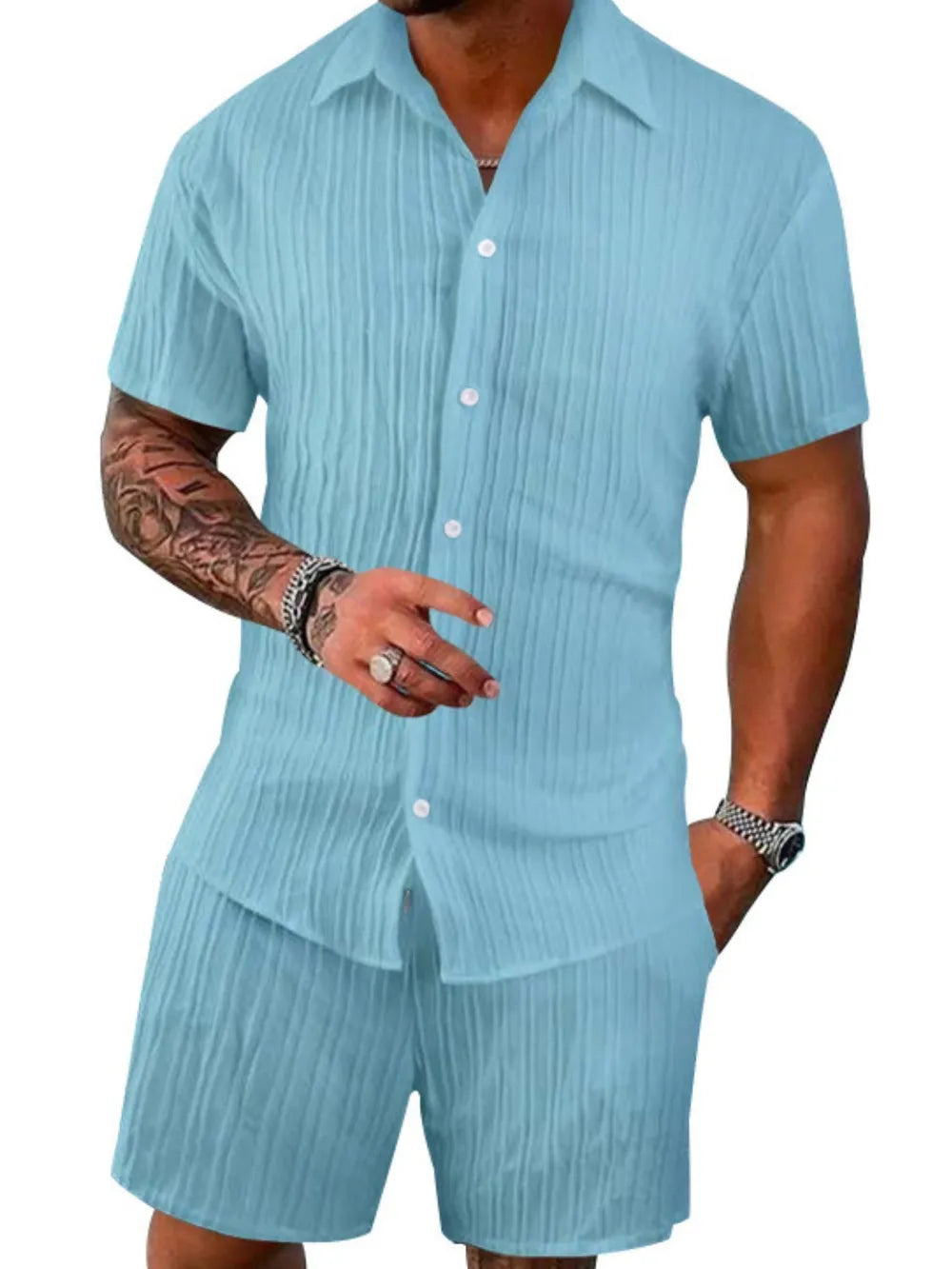 Men's Full Size Button Down Short Sleeve Shirt and Shorts Set Plus Size - Velora Luxury Fashion