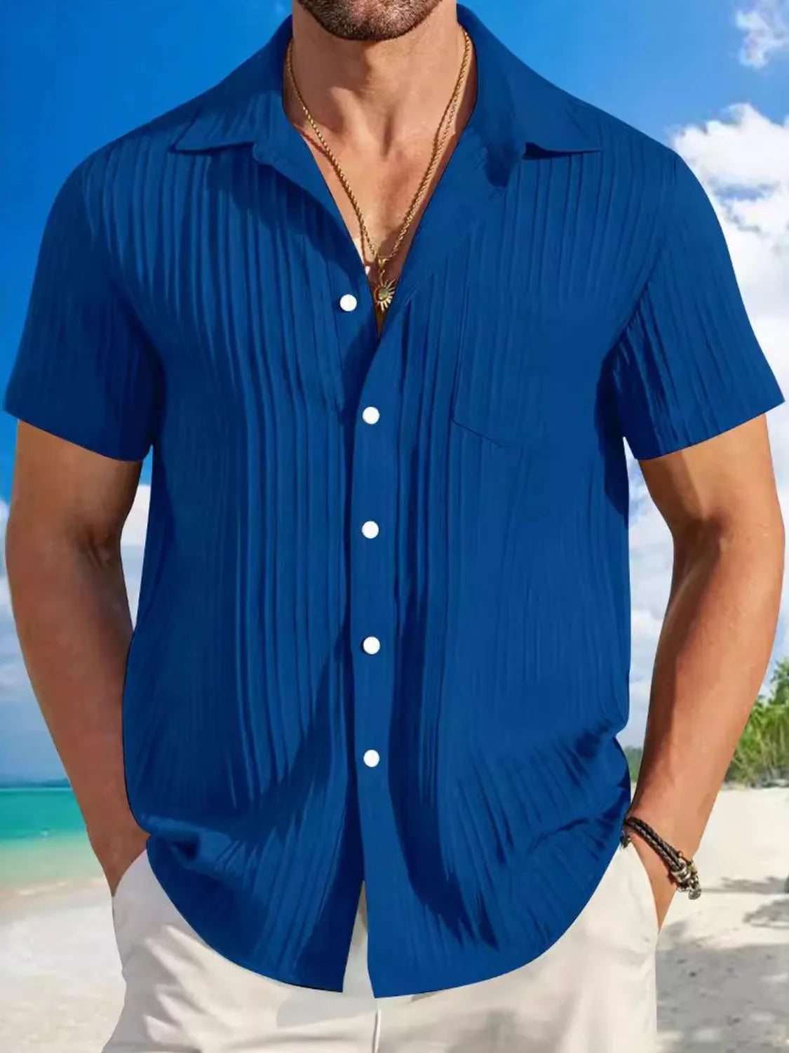 Men's Full Size Button Up Short Sleeve Shirt Plus Size - Velora Luxury Fashion