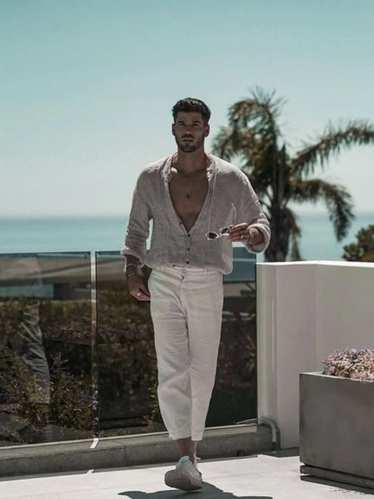 Men's Full Size Casual Linen Button Down Shirt Plus Size - Velora Luxury Fashion