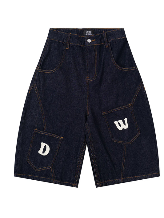 Men's Full Size Denim Shorts with Letter Patches Plus Size - Velora Luxury Fashion