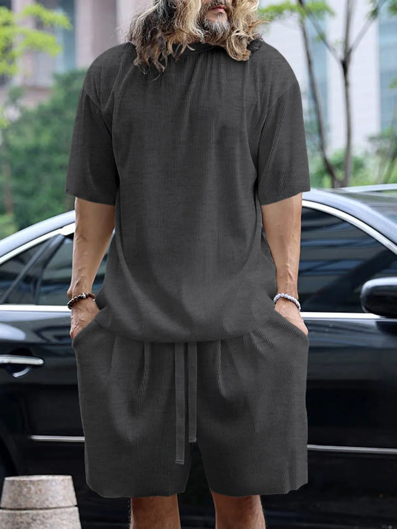 Men's Full Size Round Neck Short Sleeve Top and Shorts Set Plus Size - Velora Luxury Fashion