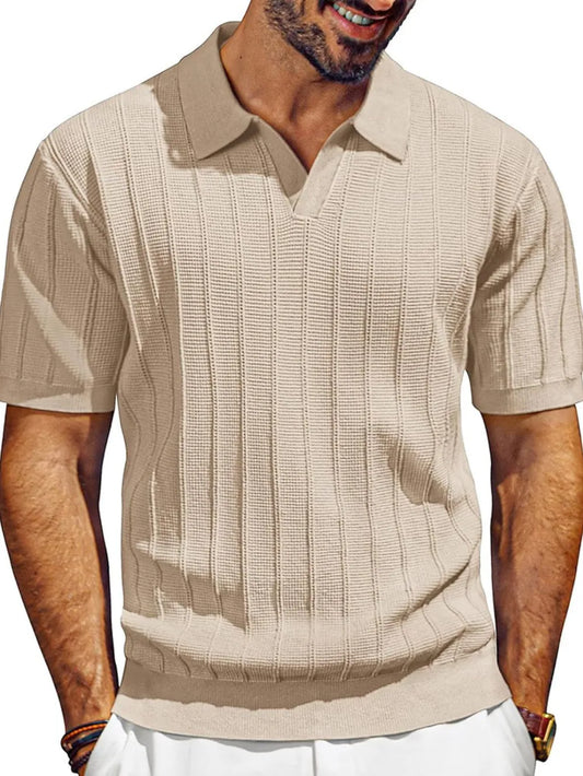 Men's Full Size Textured Collared Neck Short Sleeve Polo Plus Size - Velora Luxury Fashion