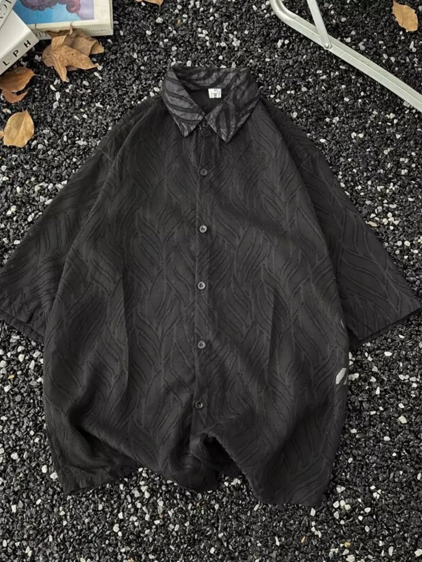 Men's Full Size Wave Pattern Short Sleeve Button-Up Shirt Plus Size - Velora Luxury Fashion