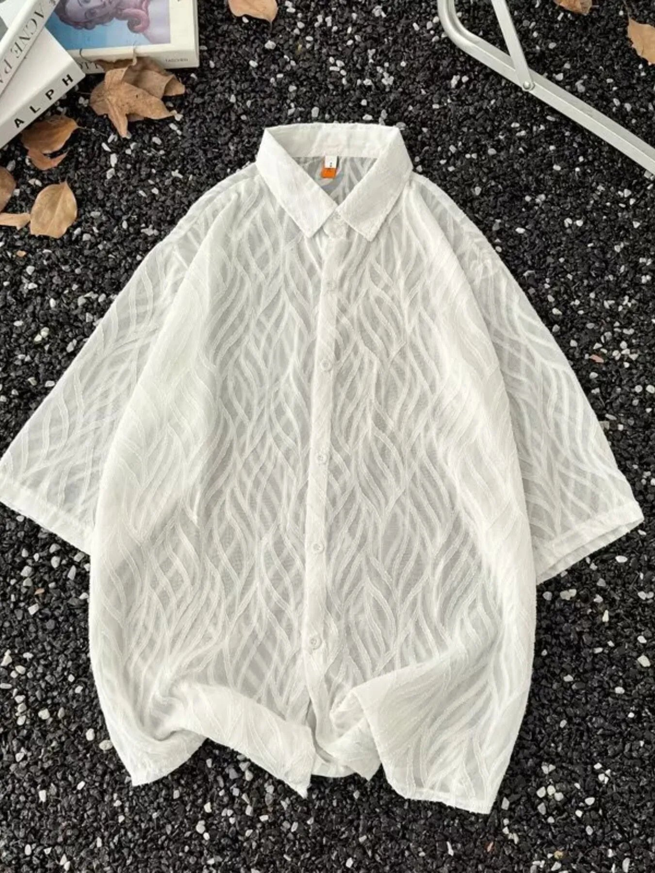 Men's Full Size Wave Pattern Short Sleeve Button-Up Shirt Plus Size - Velora Luxury Fashion