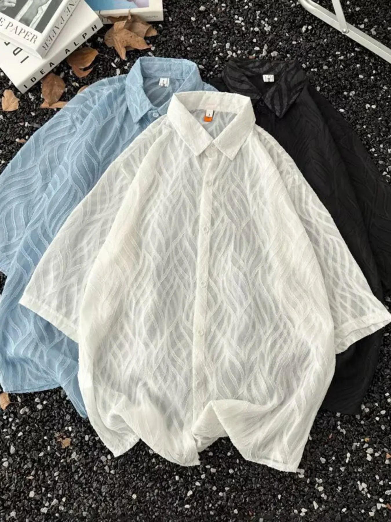 Men's Full Size Wave Pattern Short Sleeve Button-Up Shirt Plus Size - Velora Luxury Fashion