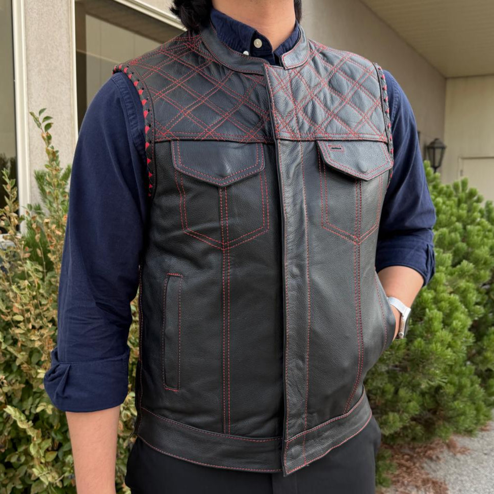 Men's Genuine Cow Leather Biker Club Vest - Velora Luxury Fashion