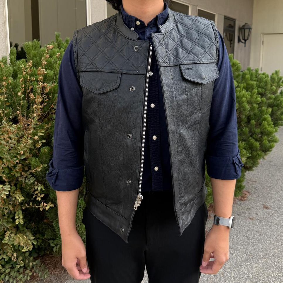 Men's Genuine Cow Leather Biker Club Vest - Velora Luxury Fashion