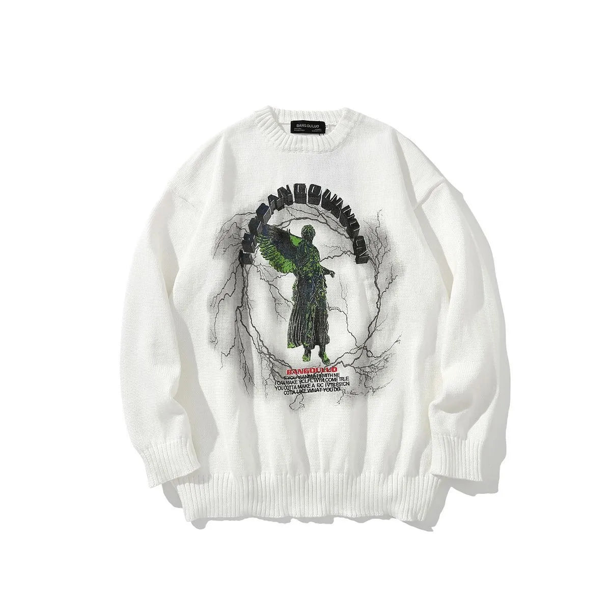 Men's Gothic Angel Wings Embroidered Knit Sweater - Velora Luxury Fashion