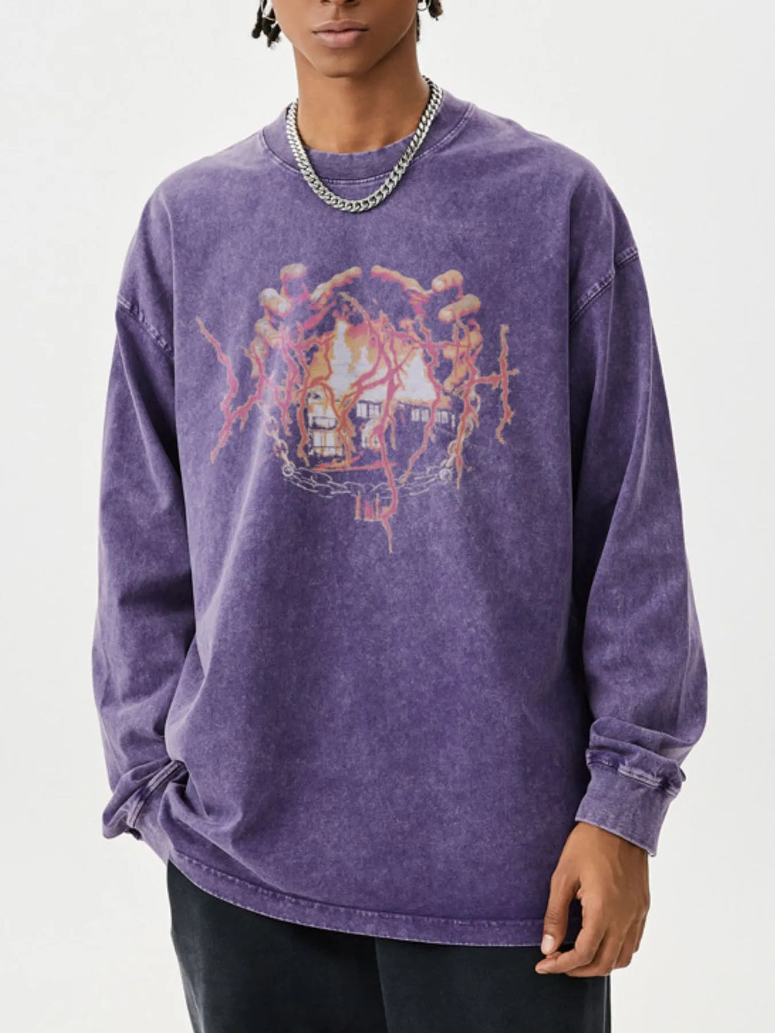 Men's Graphic Oversized Long Sleeve T-Shirt - Velora Luxury Fashion