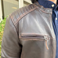 Men's Lamb Leather Jacket. Brown Vintage Style with Zip Pockets - Velora Luxury Fashion