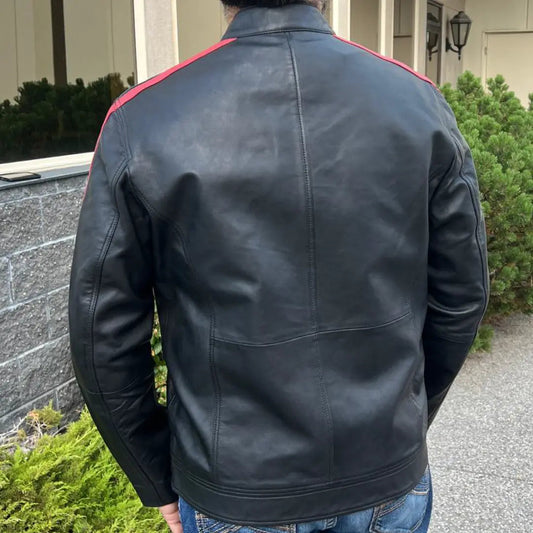 Men's Lamb Leather Jacket with Stripes - Velora Luxury Fashion