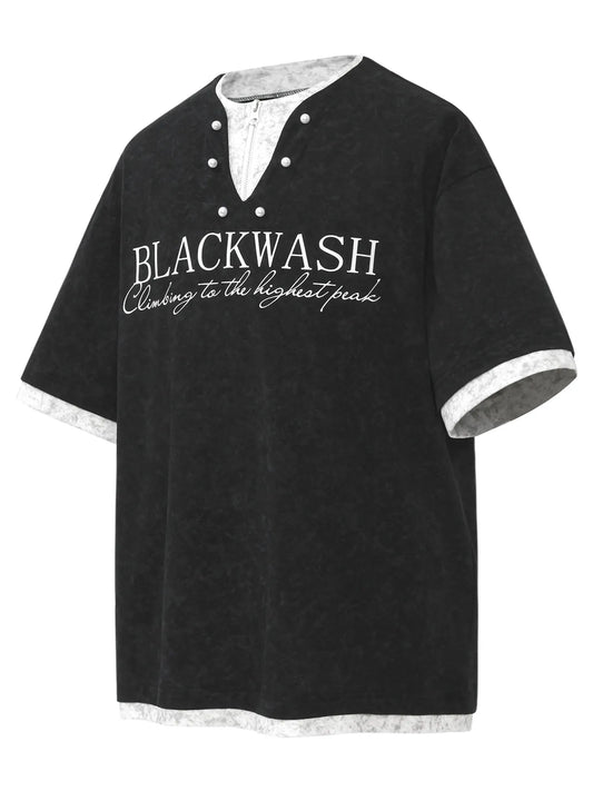 Men's Letter Graphic Round Neck Short Sleeve Contrast Trim T-Shirt - Velora Luxury Fashion