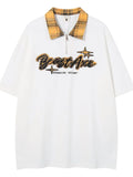 Men's Letter Plaid Collar Short Sleeve Polo - Velora Luxury Fashion