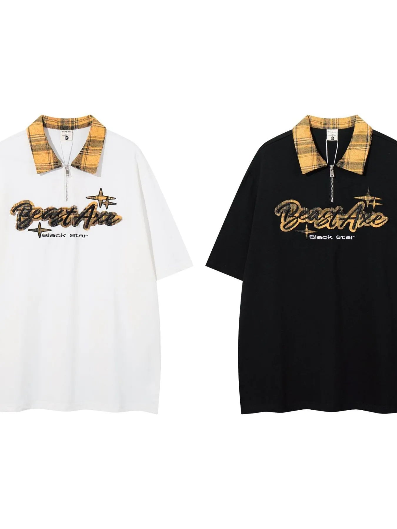 Men's Letter Plaid Collar Short Sleeve Polo - Velora Luxury Fashion