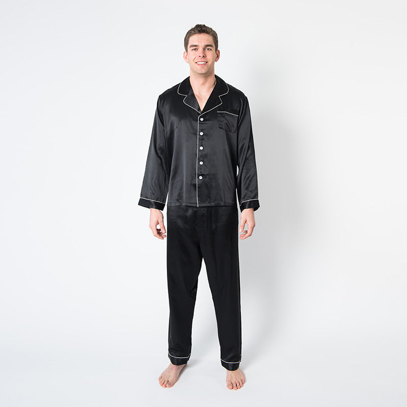 Men's Mulberry Silk Pajama Set Black - Velora Luxury Fashion