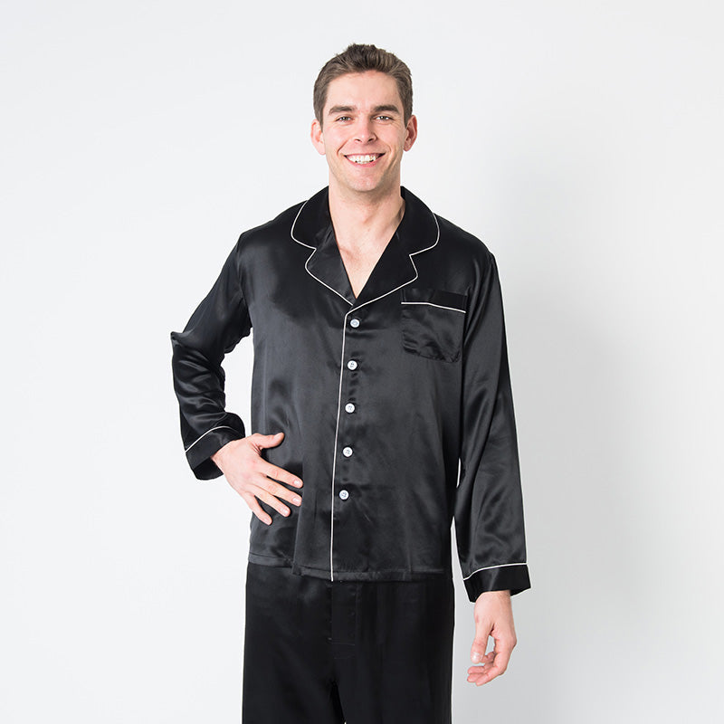 Men's Mulberry Silk Pajama Set Black - Velora Luxury Fashion