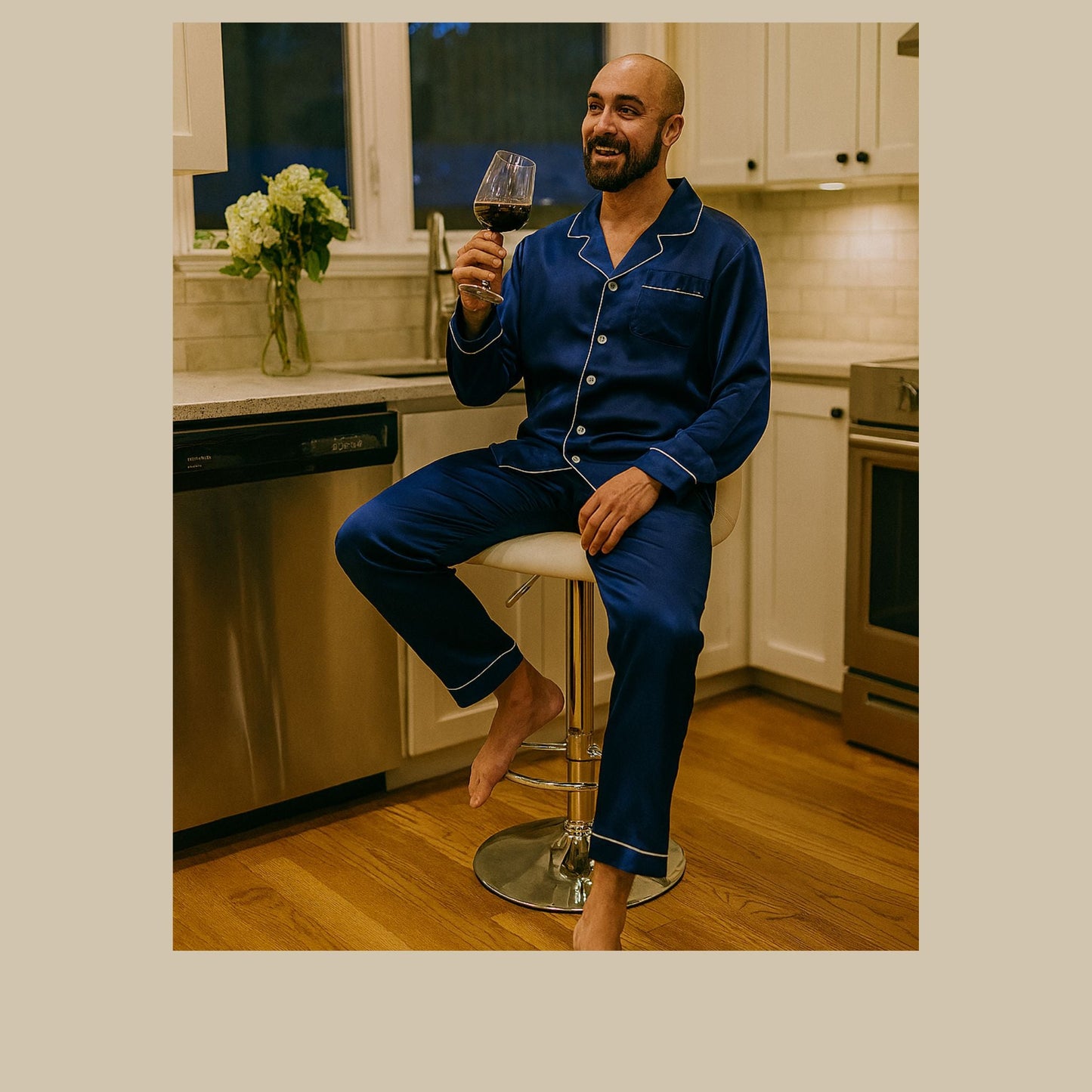 Men's Mulberry Silk Pajama Set Navy Blue - Velora Luxury Fashion