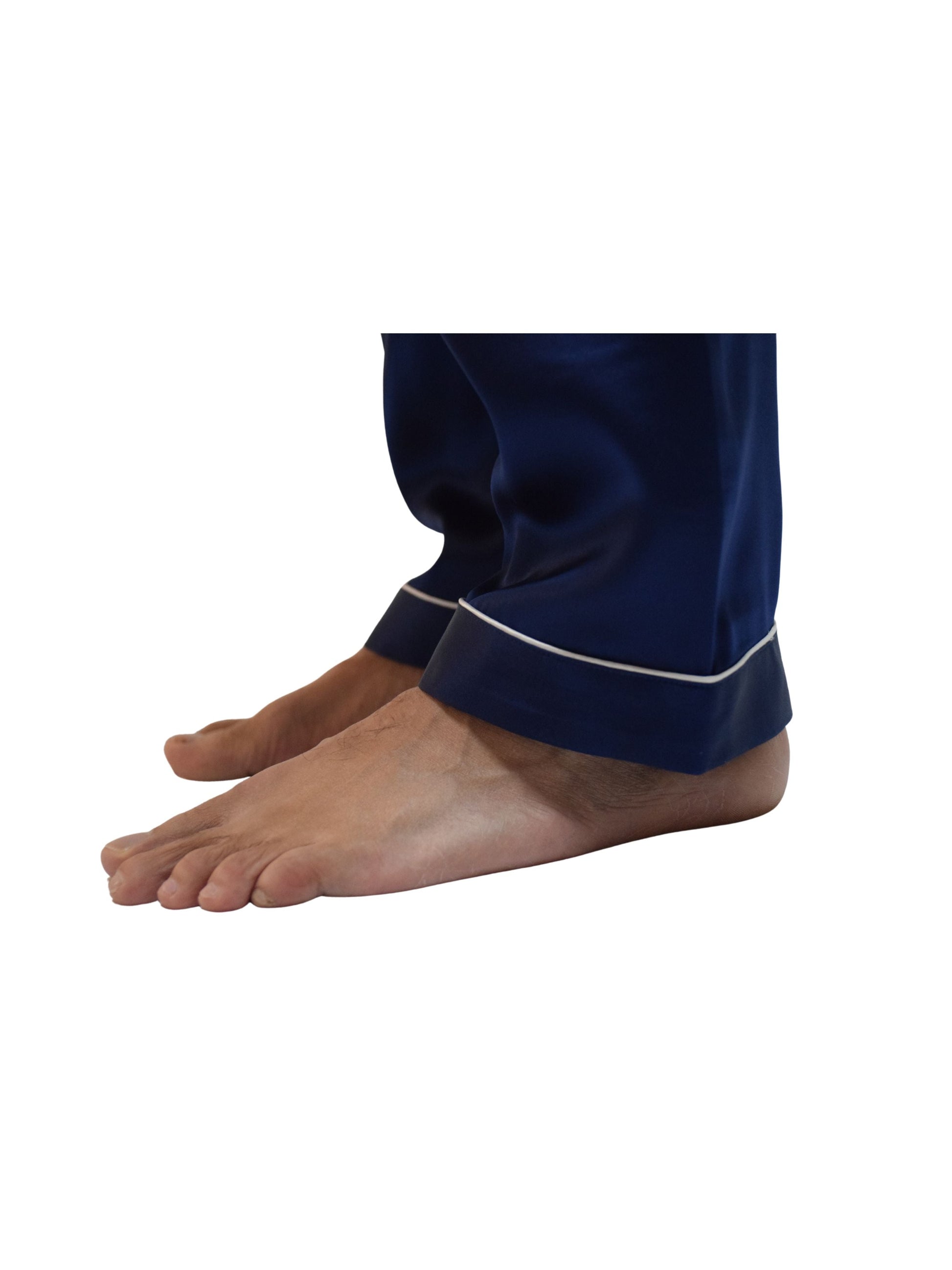 Men's Mulberry Silk Pajama Set Navy Blue - Velora Luxury Fashion