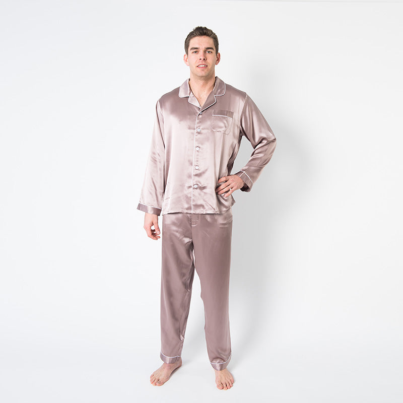 Men's Mulberry Silk Pajama Set Taupe - Velora Luxury Fashion