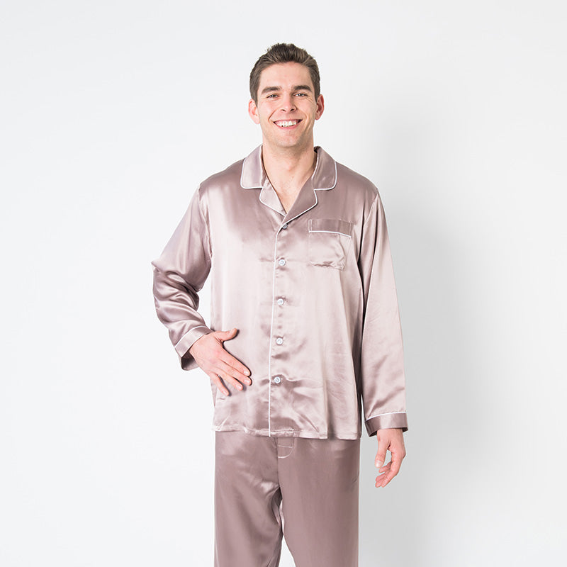 Men's Mulberry Silk Pajama Set Taupe - Velora Luxury Fashion